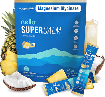 Supercalm Powdered Drink Mix, Raspberry Lemonade, L Theanine, Ksm-66 Ashwagandha, Magnesium Glycinate, Vitamin D 3, Supplements for Relaxation & Focus, No Sugar, Non GMO, On The Go(20 Servings)