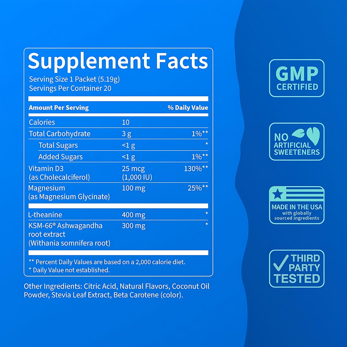 Supercalm Powdered Drink Mix, Raspberry Lemonade, L Theanine, Ksm-66 Ashwagandha, Magnesium Glycinate, Vitamin D 3, Supplements for Relaxation & Focus, No Sugar, Non GMO, On The Go(20 Servings)