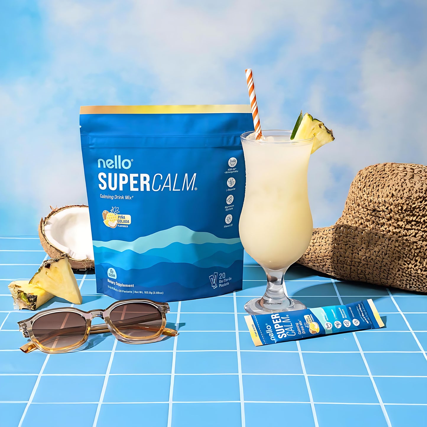 Supercalm Powdered Drink Mix, Raspberry Lemonade, L Theanine, Ksm-66 Ashwagandha, Magnesium Glycinate, Vitamin D 3, Supplements for Relaxation & Focus, No Sugar, Non GMO, On The Go(20 Servings)
