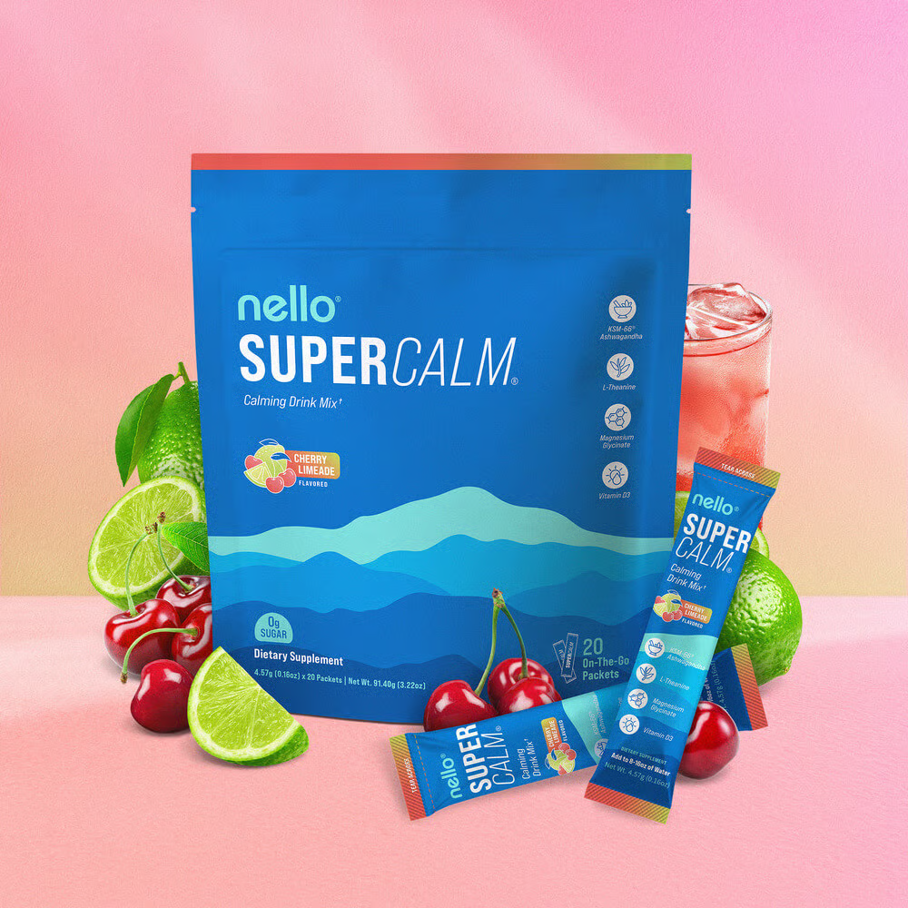 Supercalm Powdered Drink Mix, Raspberry Lemonade, L Theanine, Ksm-66 Ashwagandha, Magnesium Glycinate, Vitamin D 3, Supplements for Relaxation & Focus, No Sugar, Non GMO, On The Go(20 Servings)