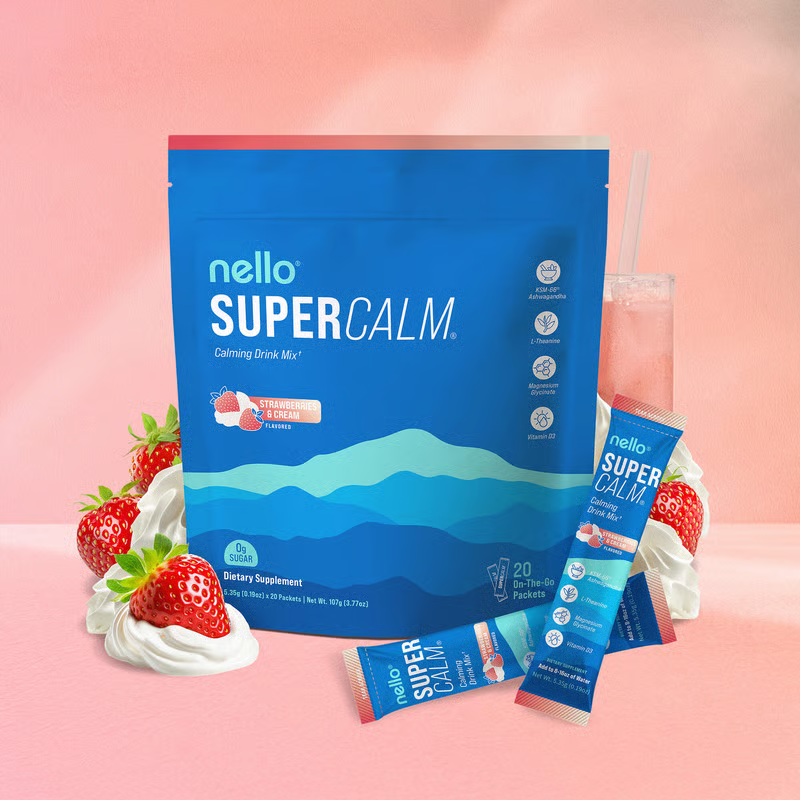 Supercalm Powdered Drink Mix, Raspberry Lemonade, L Theanine, Ksm-66 Ashwagandha, Magnesium Glycinate, Vitamin D 3, Supplements for Relaxation & Focus, No Sugar, Non GMO, On The Go(20 Servings)
