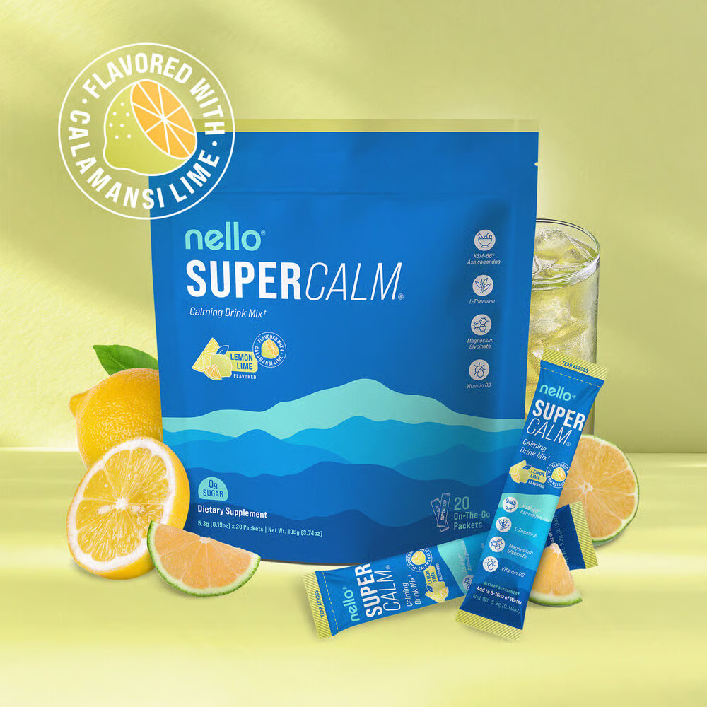 Supercalm Powdered Drink Mix, Raspberry Lemonade, L Theanine, Ksm-66 Ashwagandha, Magnesium Glycinate, Vitamin D 3, Supplements for Relaxation & Focus, No Sugar, Non GMO, On The Go(20 Servings)
